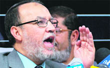 Muslim Brotherhood representative Essam el-Arian speaks at a press conference after talks with the government in Cairo on Sunday. 