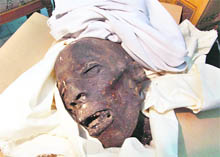 A skull that was damaged during anti-government protests in Cairo.