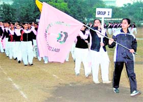 Students of Saroop Rani Government College participate in the march past in Amritsar