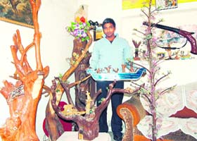 Sarvan Singh with his creations