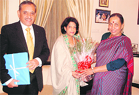 Governor Margaret Alva with CBI Director AP Singh and his wife Shabnam in Dehradun on Tuesday. 