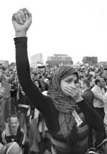 A protester chants anti-government slogans in Cairo