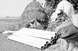 Pipes found abandoned in Panipat village.