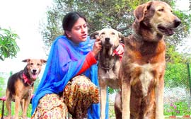 Disha R. Das sits with her pets at her house in Jalandhar.