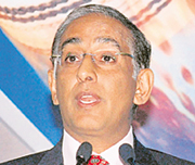 ICC CEO Haroon Lorgat speaks at an event in New Delhi on Tuesday. Tribune photo: Manas Ranjan Bhui