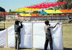 Preparations underway for the SARAS, a national handicrafts fair, at the Government Rajindra College in Bathinda on Wednesday.