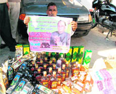 Liquor bottles seized from a candidates house at ward No. 4 in Bhaktanpur zila panchayat in Haridwar. 