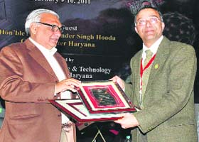Chief Minister BS Hooda confers the Haryana Vigyan Rattan Award on Prof SK Kohli, Panjab University, Chandigarh