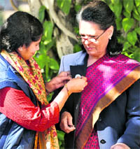 Congress president Sonia Gandhi being enumerated for Census 2011 in New Delhi on Wednesday