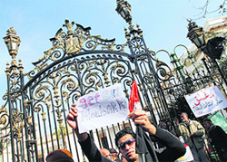 An Egyptian anti-government protester holds up a sign outside Parliament, some 500 metres from Cairos Tahrir Square, on Wednesday.  AFP