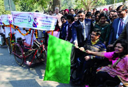 Disabled persons flag off the "Census Roadshow by the Disabled" in New Delhi