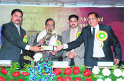 Prof Girijesh Pant, Vice-Chancellor, Doon University, being felicitated at a national debate competition at Balawala near Dehradun