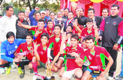 The Garhwal Sporting team that won the 19th Narayan Gurung Zics Memorial Football Tournament in Dehradun