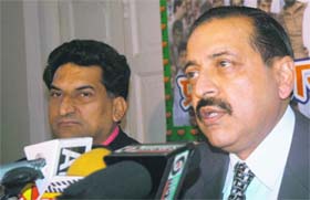 Jitendra Singh, chief spokesperson for the state BJP, addresses mediapersons in Jammu