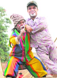 Clowns Mukesh and Chandan strike a pose at Asiad Circus in Jalandhar