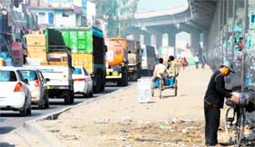 The highway under flyover, which is proposed to be widened due to traffic jams, at Zirakpur.