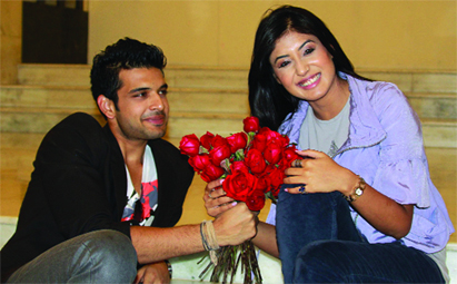 Actors of TV serial Kitani Mohabbat Hai-- Karan Kundra and Kritika Kamra-- at a press conference held to celebrate Valentines Day in New Delhi on Friday. 