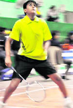 A shuttler eyes on shuttle cock during a match at Shri Ganga Dham All-India Junior Ranking Badminton Championship in Haridwar