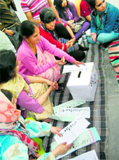 Voters being trained for the panchayat polls on Friday