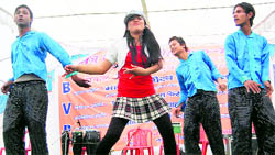Students perform at the union week celebrations at DBS College in Dehradun on Friday