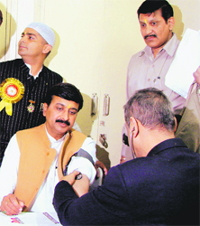 Health Minister Rao Narender Singh at a medical camp in Gurgaon on Friday.