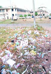 Medical waste outside one of the healthcare units in Patiala.
