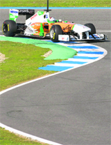 Force India driver Adrian Sutil drives during a training session at Jerez racetrack