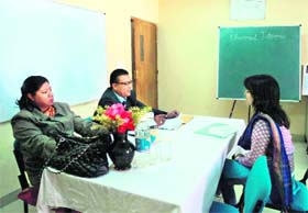 A student appears for placement interview for BEd students at ICFAI University in Dehradun