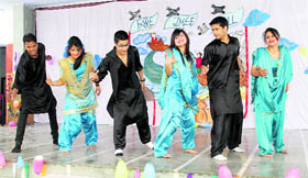 Students perform at a farewell party for Class XII students at Childrens Academy in Dehradun on Sunday.