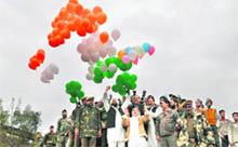 Members of the Socialistic Democratic Party celebrate Indo-Pak Brotherhood Day- 2011 on the international border in the Samba sector on Sunday. 