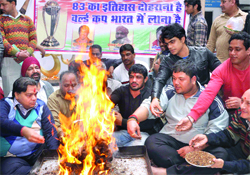 Wrestler Sushil Kumar and others perform a havan for Team Indias win in cricket World Cup, in New Delhi 