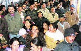 Parents protest at Himalayan Public School in Charabra, near Shimla, on Monday.