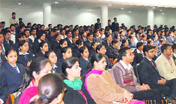 Students of the Kurukshetra Institute of Technology and Management participate in an interactive session on the campus.