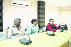 Deputy commissioner Amneet P. Kumar addresses village lambardars in Kaithal