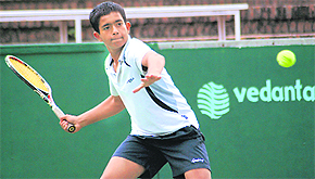 A player plays a shot during a tennis match at the CLTA, Sector 10, Chandigarh, on Tuesday.