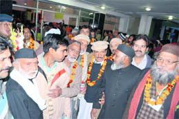 Pakistani pilgrims at the Roorkee railway station on Tuesday. 