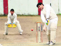 A batsman in action during a match of the 60th District Cricket League in Dehradun on Tuesday.