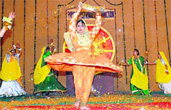 Students perform a dance during the annual function at BD Arya Girls College, Jalandhar Cantonment, on Saturday.