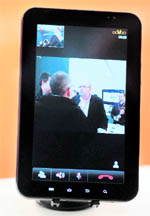 A new video calling ooVoo application is displayed on a tablet at the 3GSM World congress in Barcelona, on Wednesday. The 2011 Mobile World Congress will be on till February 17 in Barcelona
