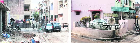 Space encroached upon by residents outside their houses in Sector 19, Panchkula