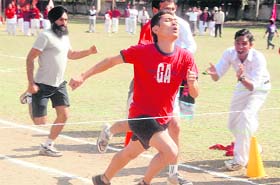 Athletes take part in a race during the annual sports meet of BEd College, Sector 20, Chandigarh