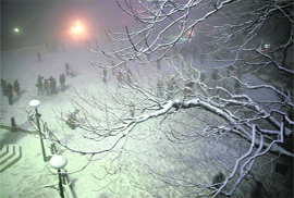 A view of the Ridge after snowfall in Shimla