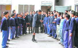 for a cause: A member of the Prarth Club of the KVM educates students of the Hindu Putri Pathshala about personal hygiene in Haibowal, Ludhiana.