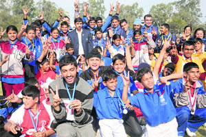 Winners of the Annual Special Olympics with their medals in Chandigarh on Thursday.