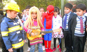 Students of Strawberry World School, Sector 24, participate in a fancy dress competition in Chandigarh on Thursday.