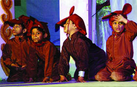 Schoolchildren of Kamal Model School in Mohan Garden perform during its annual day function on Thursday. 