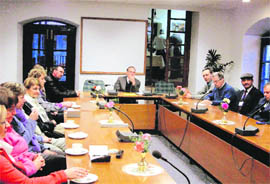 Principals from Northern Ireland and Mussoorie at a meeting at Woodstock School in Mussoorie on Wednesday.