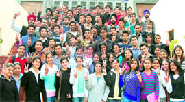 Students of Lovely Professional University, who have been selected for jobs by Syntel, in Phagwara.