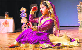 A student performs during a talent hunt show at Apeejay School, Mahavir Marg, in Jalandhar on Tuesday.