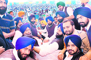 Bikramjit Singh Majithia at a rally at Fatehgarh Sahib on Thursday. 